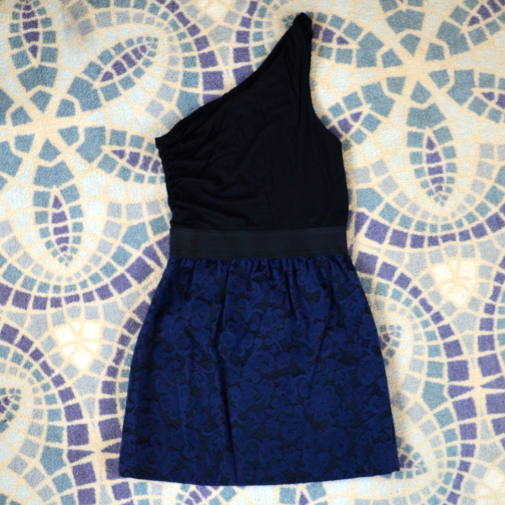 Black and Blue One Shoulder Dress